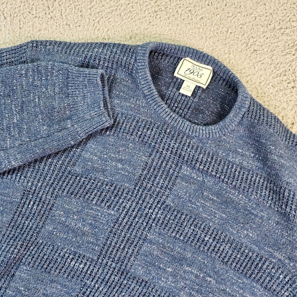 Jos A Bank Sweater Mens XL Blue 100% Cotton Geometric Crewneck Knit Pullover